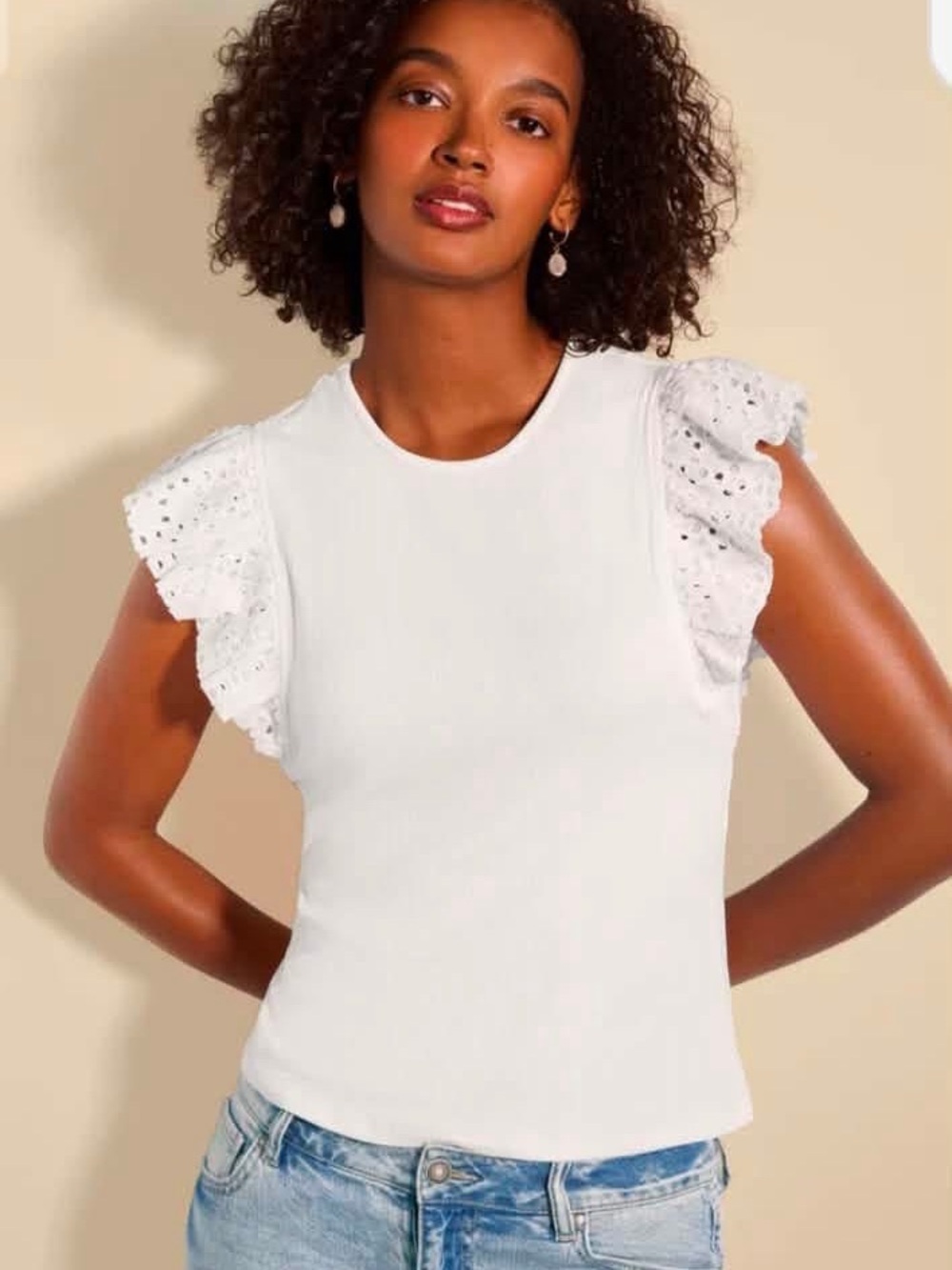 CAbi White Frill Tee new ! Spring 26